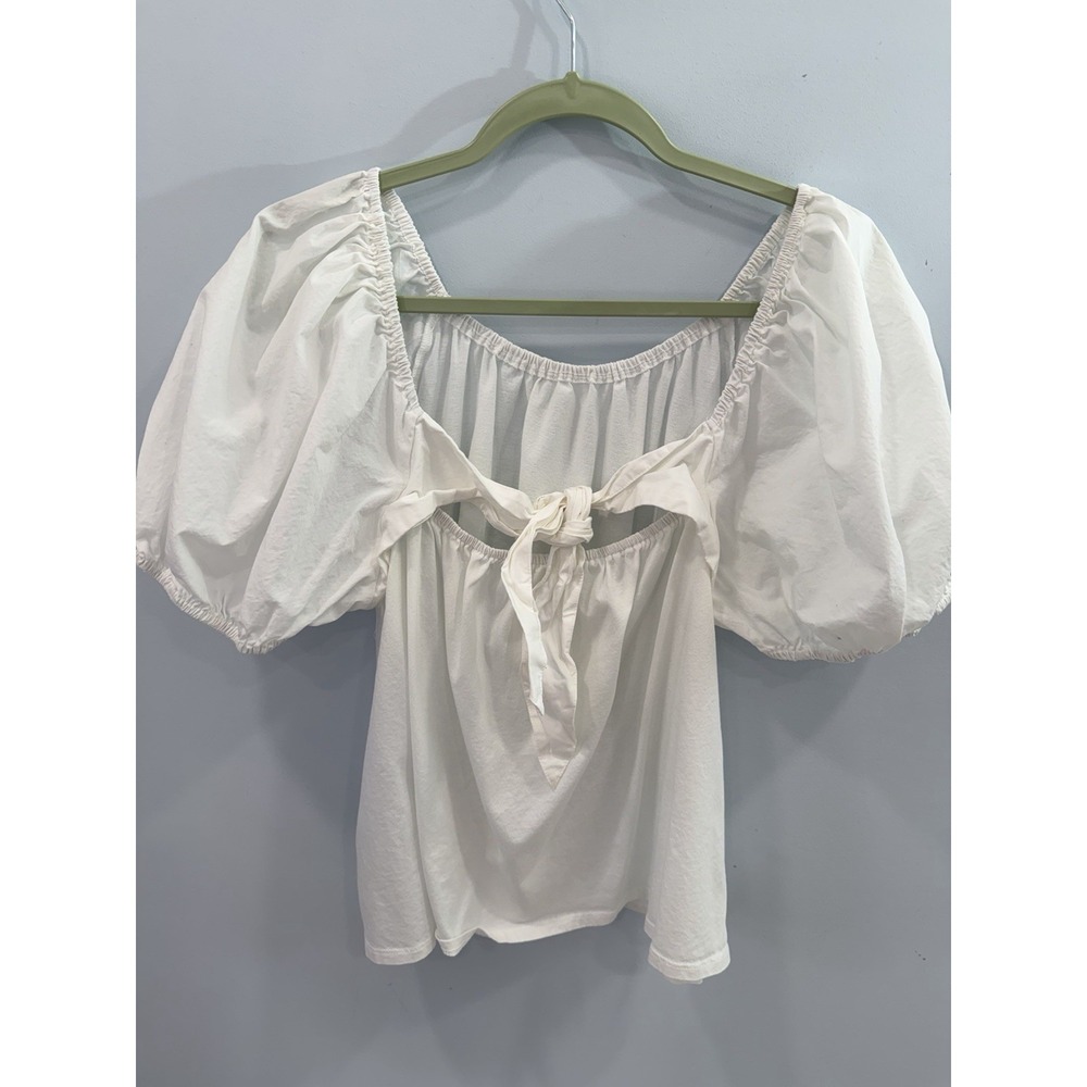 A New Day Women's XL White Puff Sleeve Cotton Scoop Neck Top - Picture 4 of 9
